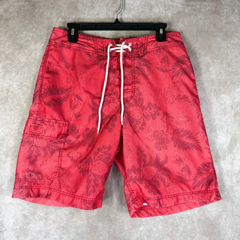 Gap Board Shorts Men Small Red Floral Paisley Tropical Cargo Swim Trunks